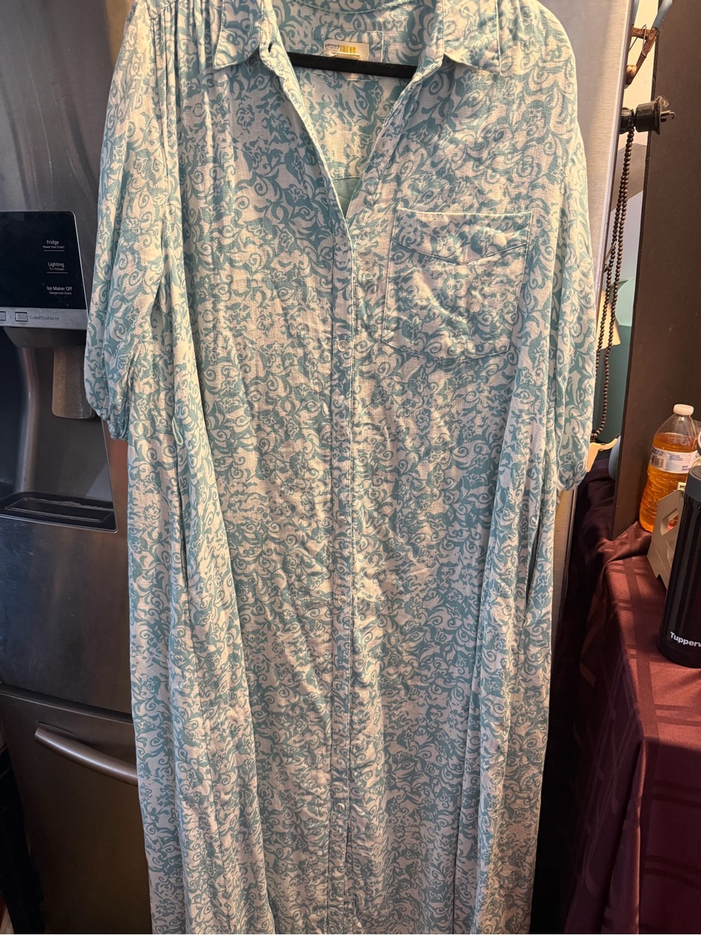 Maeve Light Blue and White Printed Button-Front Dress